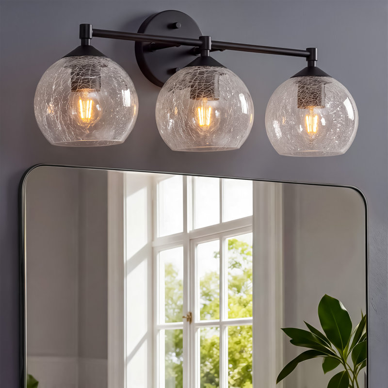3-Light Bathroom Dimmable Vanity Light，Broken glass design, Black