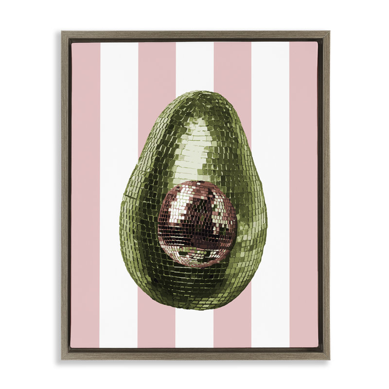 Disco avocat sur cadre flottant rose, design par Lil 'Rue, H 21 po x l 17 po, Cadre flottant orme Montalcino