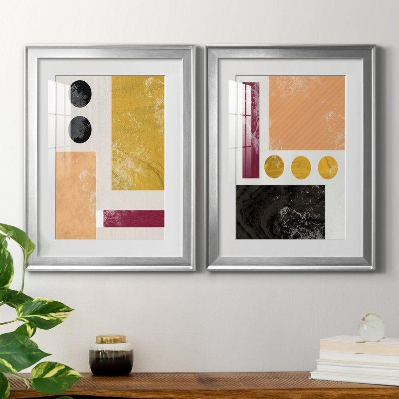 Essie Abstract I - Ensemble de 2 reproductions d'art, H 18,5 po x l 49 po x P 1,5 po, Papier avec cadre argenté, Blanc
