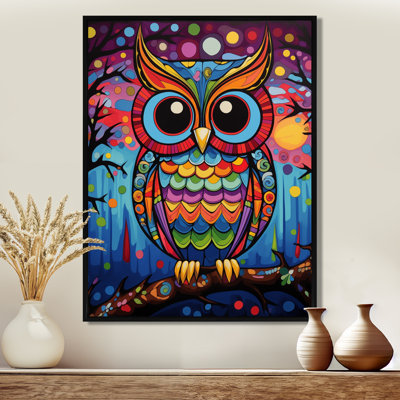 Colorful Owl Stocking At Night II - Owl Animal Wall Decor