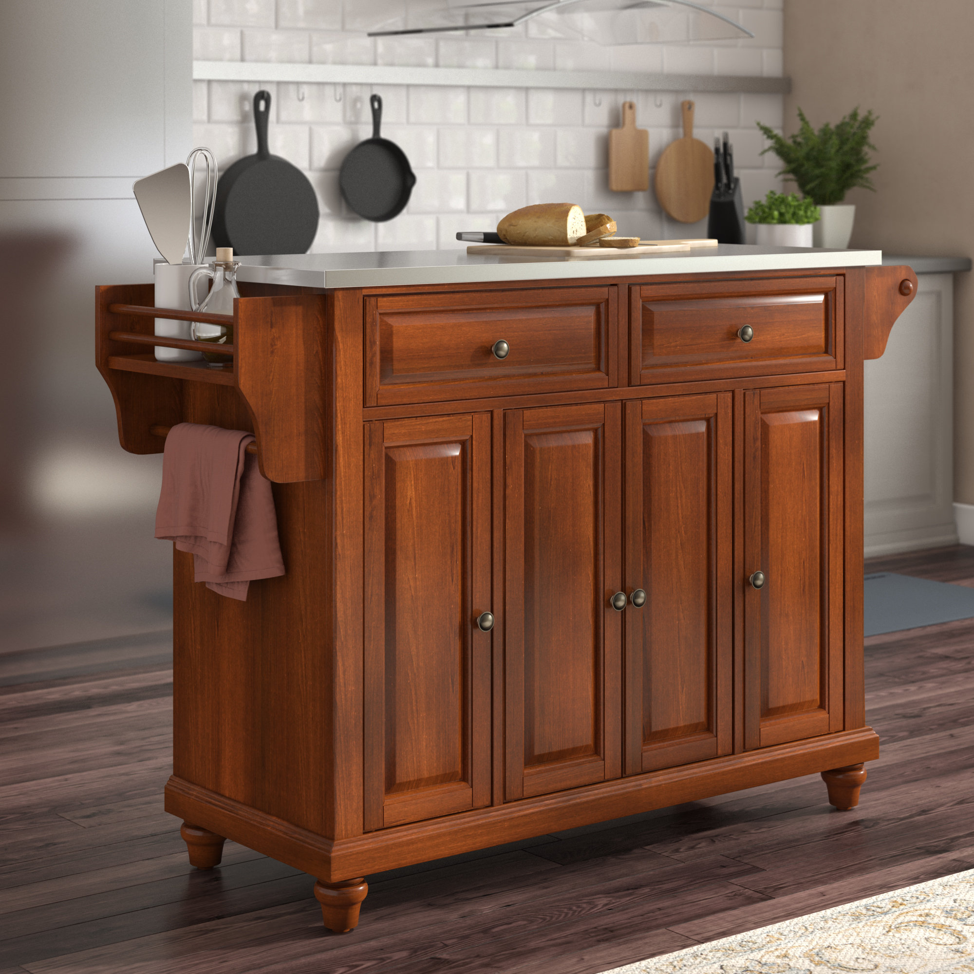 Three Posts™ Haslingden Kitchen Island with Stainless Steel Top