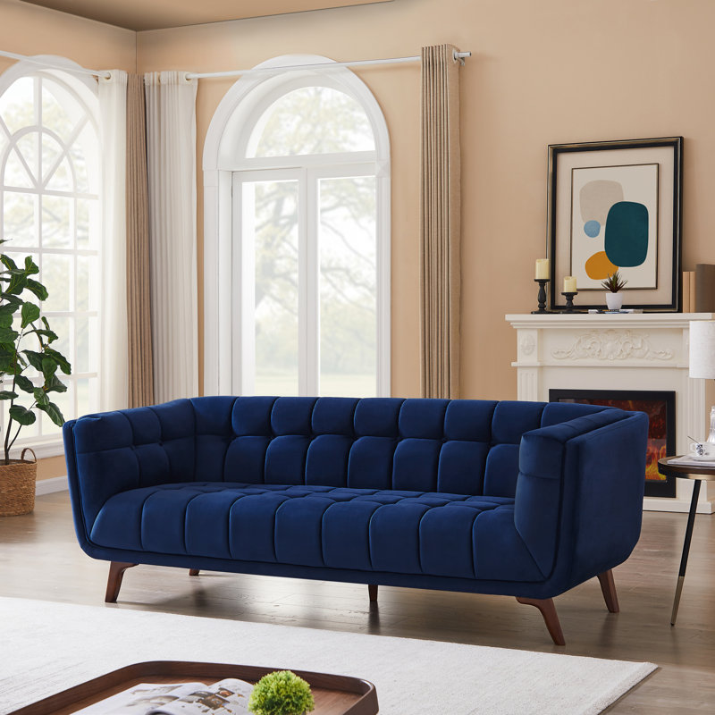 Ardrie 85" Flared Arm Sofa, Blue Velvet