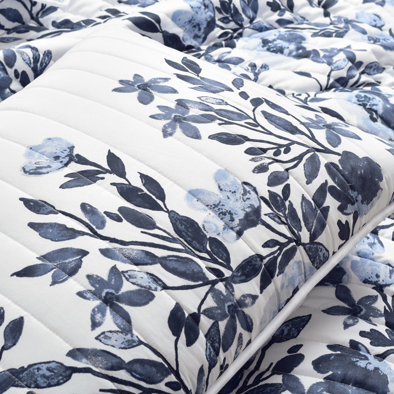 Microfiber Reversible 3 Piece Quilt Set, Queen Quilt + 2 Shams, Navy