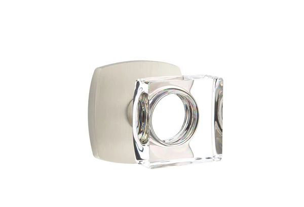 Ensemble de mortaise intérieure Emtek avec rosette urbaine moderne et bouton de verre carré moderne (droite), Dos plat