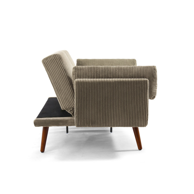 Flared Arm Convertible Corduroy Sleeper Sofa, Khaki 