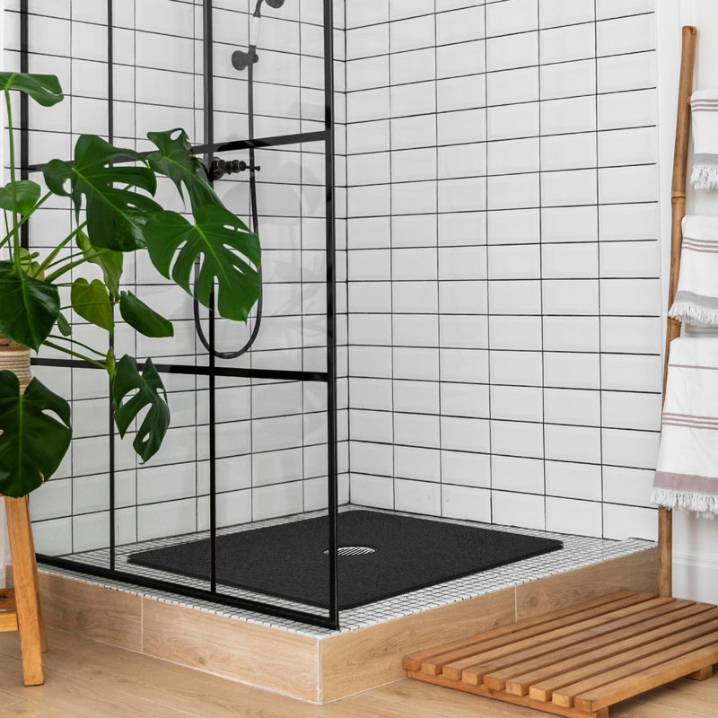 Très grand tapis de douche antidérapant avec trou de bonde au centre, doux tapis de bain Luffa pour cabine de douche intérieure