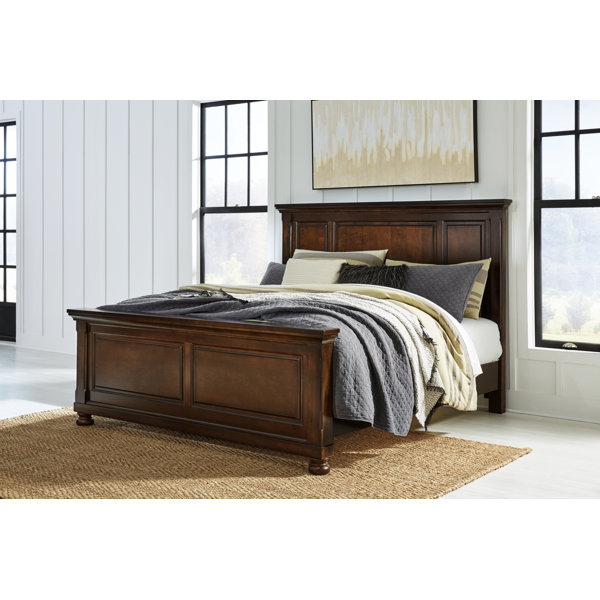 Gage Traditional Queen Sleigh Bed Wood Frame Rich Brown Cherry Finish