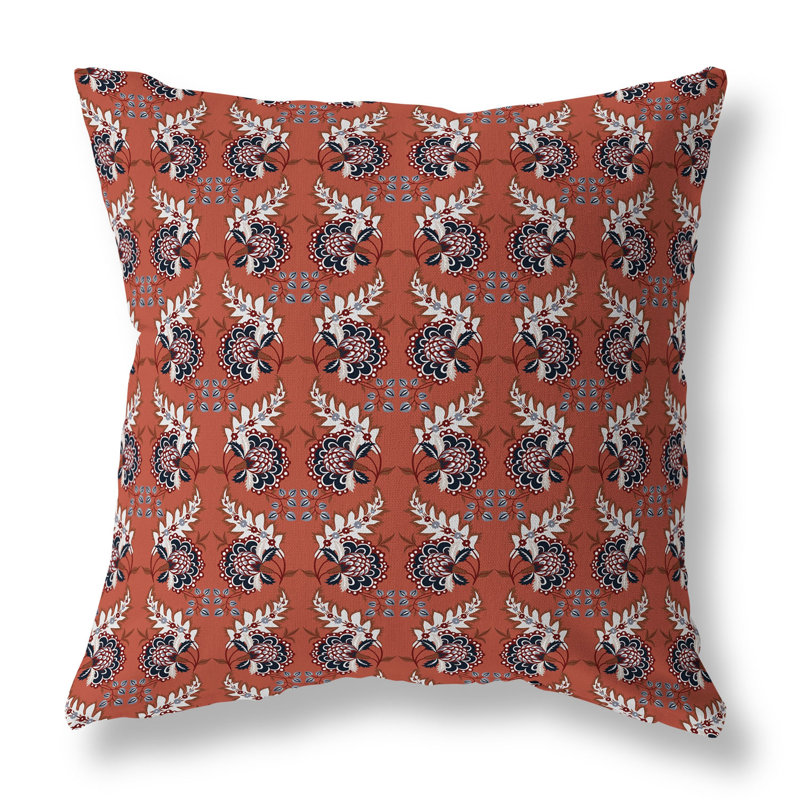 Coussin décoratif botanique intérieur / extérieur Botanical Bouquet, H 16 po x l 16 po, Gris, rouge et orange