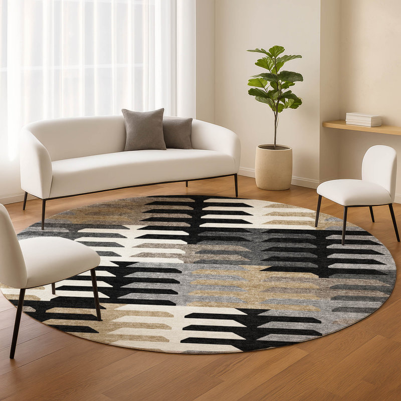 Machine Washable Indoor/Outdoor Aten ACN2328 Geometric Rug, Round 8'