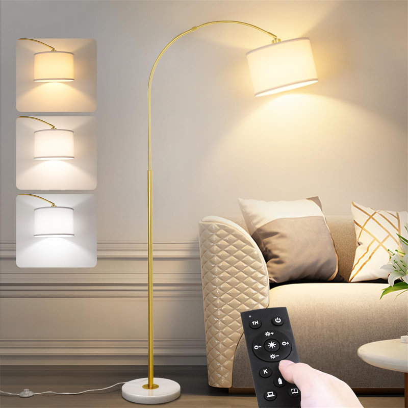 183cm Arched Floor Lamp, Gold/White