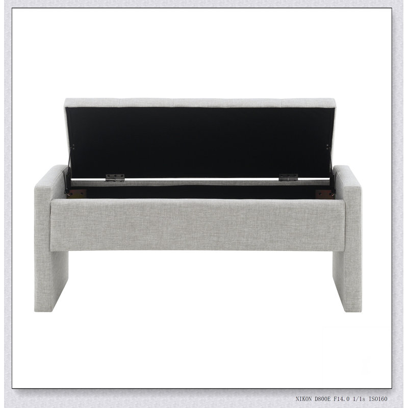 Banc de bout moderne avec rangement, grand tabouret de repose-pieds rembourré, banc de meuble-lavabo de fenêtre confortable pour salon, chambre à coucher, dortoir, table basse, lin foncé