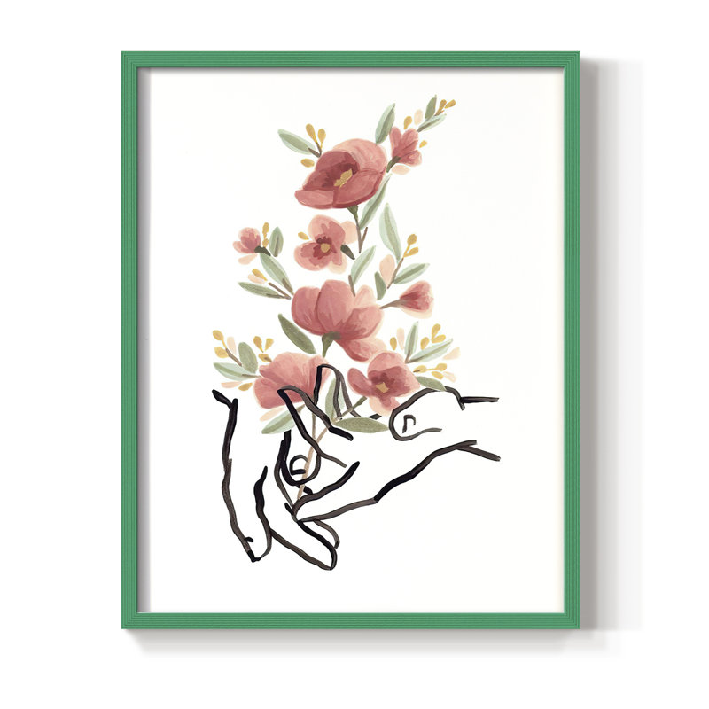 «HandsAndFlowers II», reproduction encadrée - bois massif, Vert, H 11 po x l 9 po
