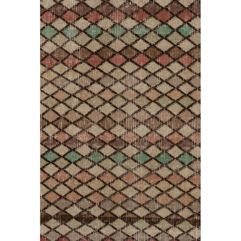 Vintage Turkish Runner, Mosaic-Inspired Multicolor Geometric Design - Rug & Kilim