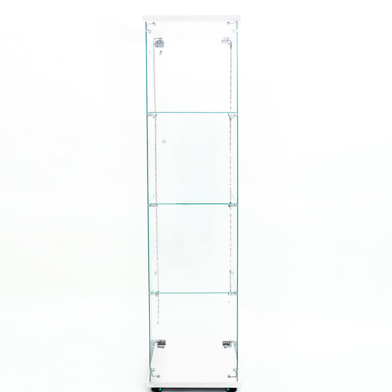 Classeur blanc en verre trempé avec éclairage à DEL - verrouillable, mobile, 3 à 4 tablettes, pour le bureau, le salon, la chambre à coucher, le choix de rangement dans le couloir, blanc, porte verrouillable, couloir facile à déplacer, bureau