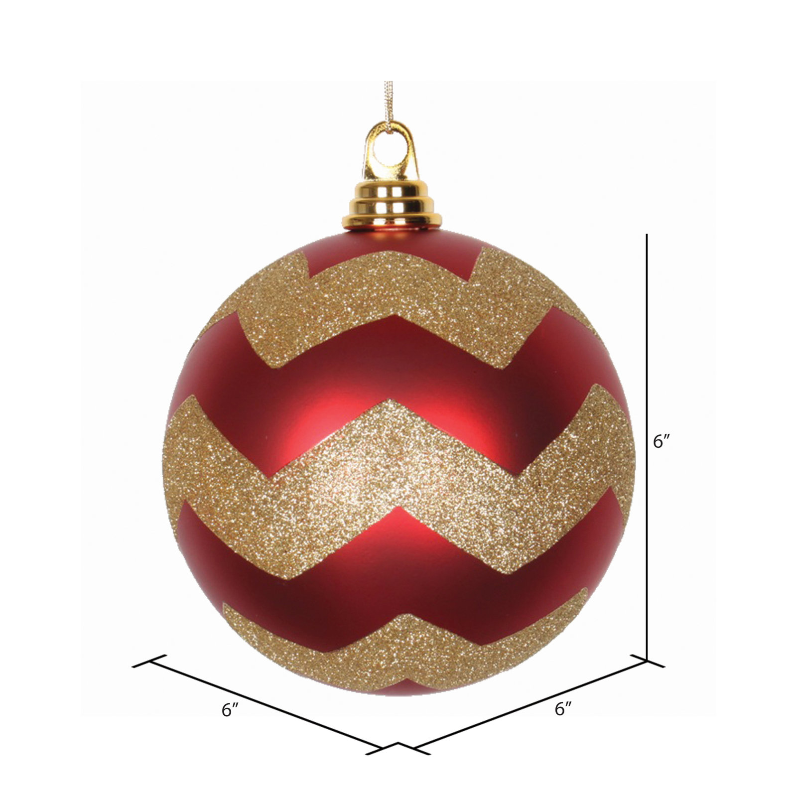 Shatterproof Bauble, Red Matte/Gold, 6" H x 6" W x 6" D