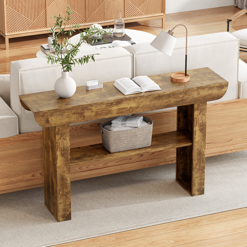 55" Farmhouse Console Table,Wooden Narrow Long Entryway Foyer Table, Brown