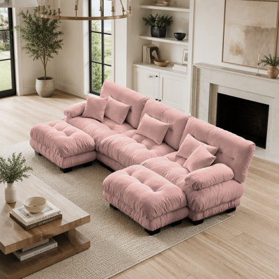 Luxury Modular Sectional Sofa Couch - Oversized U Shaped Cloud Couch for Living Room, Deep Seat with 2 Ottomans, Chenille Pink