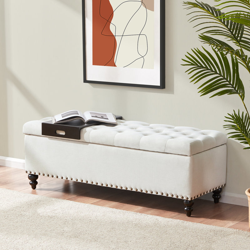 Banc de rangement rembourré Ashtin, Crème
