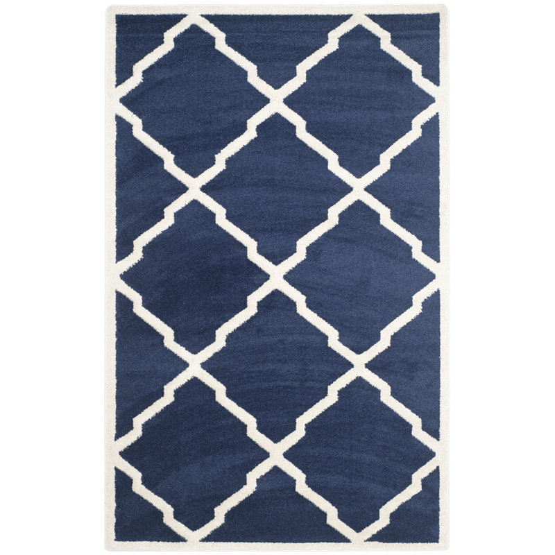 Ammundsen Geometric Navy/Beige Area Rug, Rectangle 5'3" x 8'