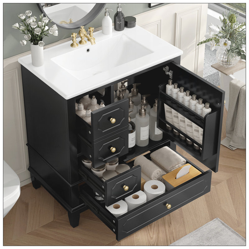 Meuble-lavabo 30 po avec lavabo, Noir