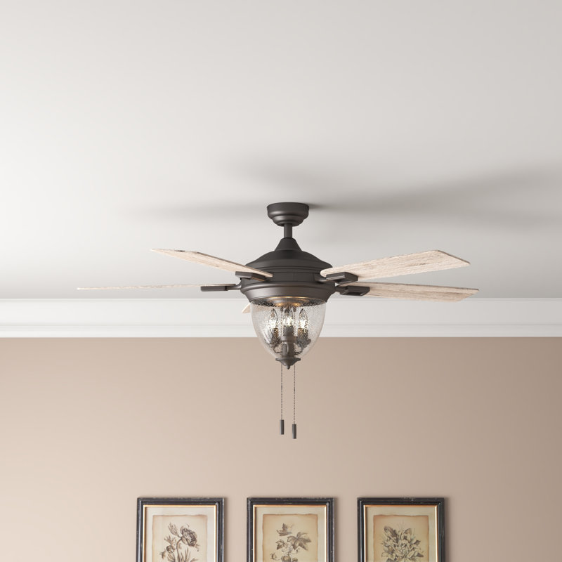 52" Glencrest 5 - Blade Standard Ceiling Fan with Pull Chain and Light Kit Included