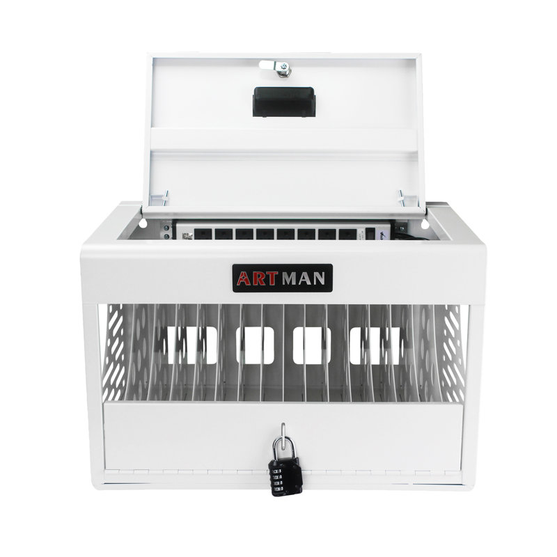 Station de charge pour 16 ordinateurs portables / tablettes, armoire de charge pour iPad / Chromebook / ordinateurs portables, chariots de rangement pour ordinateur portable et tablette pour salle de classe / bibliothèque / bureau / verrouillable, blanc