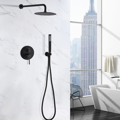 Matt Black Shower . Wall Mounted With 10" Rain And Handheld Heads. Balancing Valve. Adjustable Holder, 360° Rotary. Corrosion Resistance. 1.8 Gpm Flow. Swivel Spout. Compatible Us . Balance Skid