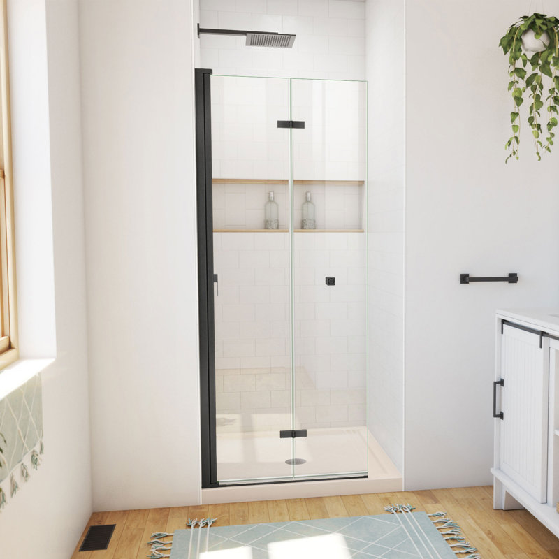 Aqua-Q Fold 36 W X 36 D X 74.75 H Frameless Square Shower Enclosure, Matte Black, Biscuit, 36 inch W x 36 inch D