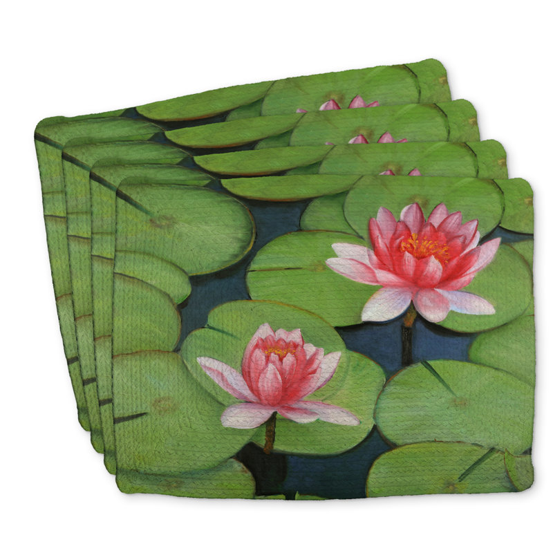 Ensemble de 4 napperons en polyester tressé - motif de fleurs de lotus