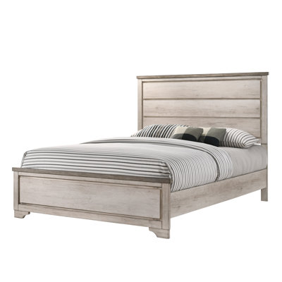 Cadre de lit double transitionnel en bois vieilli brun pour chambre à coucher, design moderne de chambre à coucher en bois flotté, finition