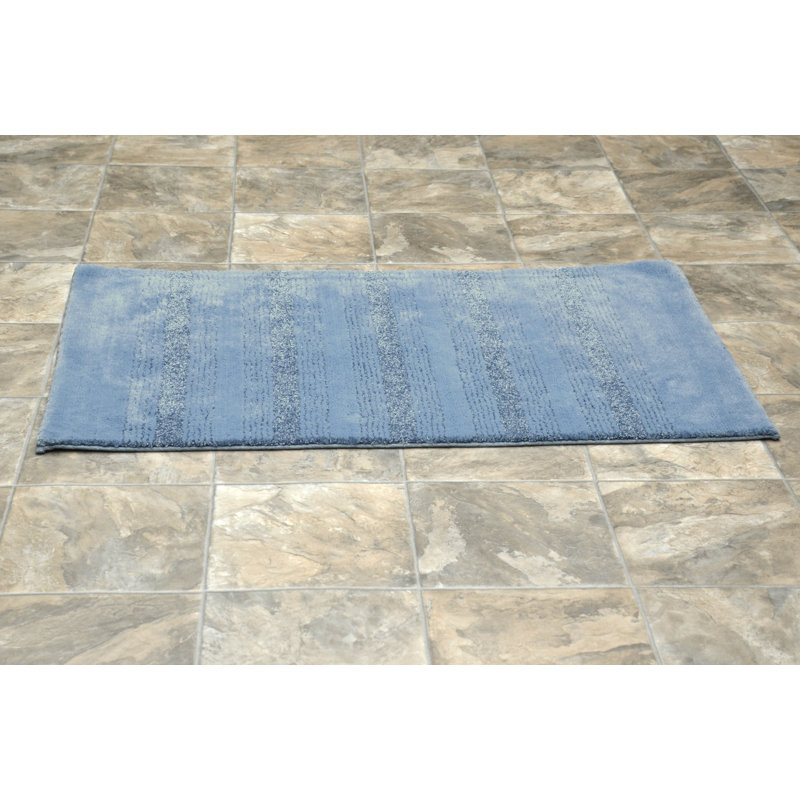 Maaza Rectangle Nylon Non-Slip Striped Bath Rug, Basin Blue, 24"W x 40"L