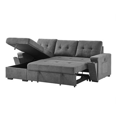 Modern Sleeper Sectional Sofa with Reversible Storage Chaise and USB Charging