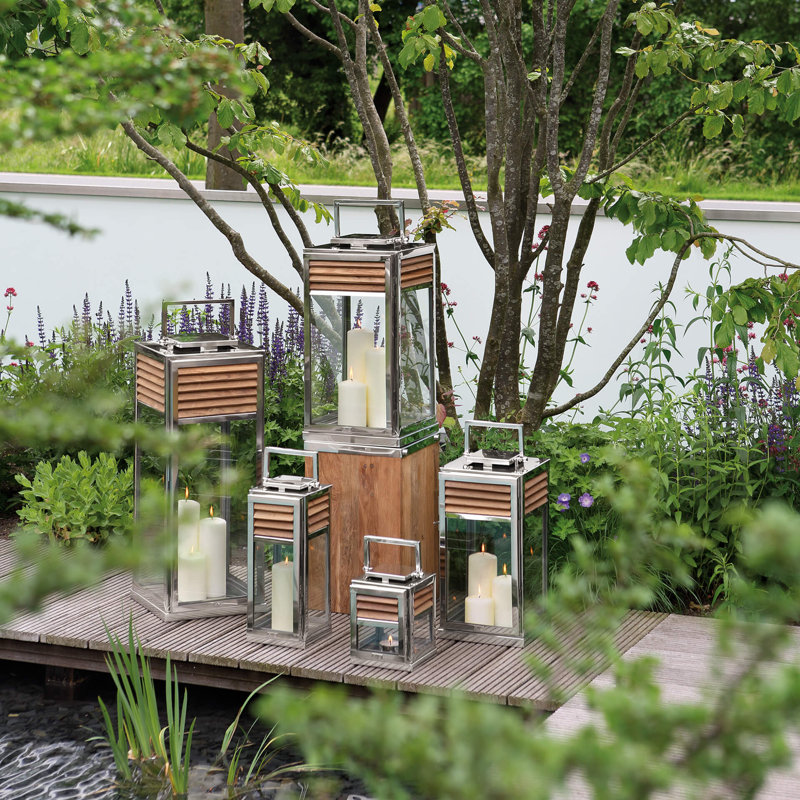 25cm Stainless Steel Tabletop Lantern, 51cm H x 24cm W x 24cm D