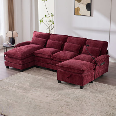 106 Inch U-Shape Sectional Sofa With Chenille Upholstery, Modular Design, And Built-In Charging For Ultimate Comfort And Convenience