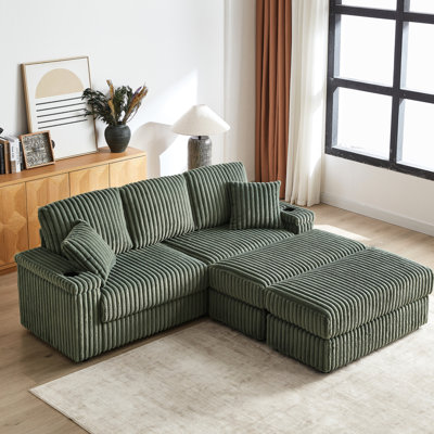 3 velours côtelé avec rainures et rangement pour tasses - siège profond Comfy Furniture salon 3 coussins de dossier, coussins décoratifs Option de siège confortable
