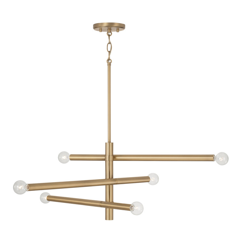 Lustre linéaire spoutnik moderne à 6 lumières Zane, Laiton vieilli