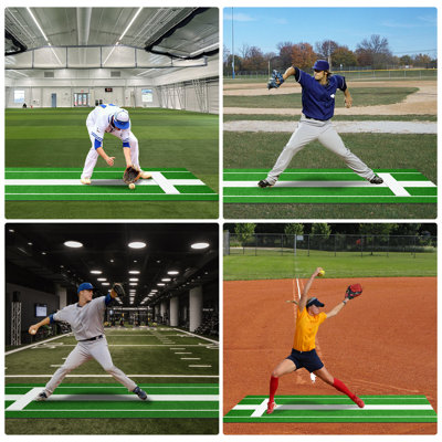Tapis de lancer professionnel Softball, tapis de lancer robuste de 10 x 3 pi avec base en caoutchouc antidérapant pour la pratique intérieure et extérieure, piste d'entraînement dense pour la pelouse résistante à la décoloration