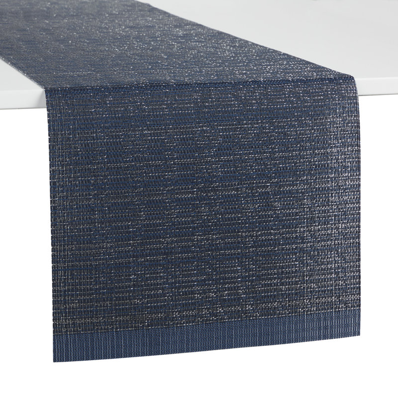 Chico Town & Country Washable Coiled Woven Vinyl Indoor Outdoor Table Runner, 13"X90", Silver, Navy Blue, 90" L x 13" W