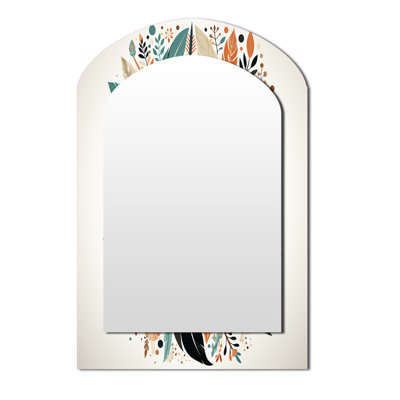 Rétro plumes de bohème bleu et orange I - décor de miroir mural asymétrique unique en plumes, grand miroir à arche bleue, impression d'art en métal