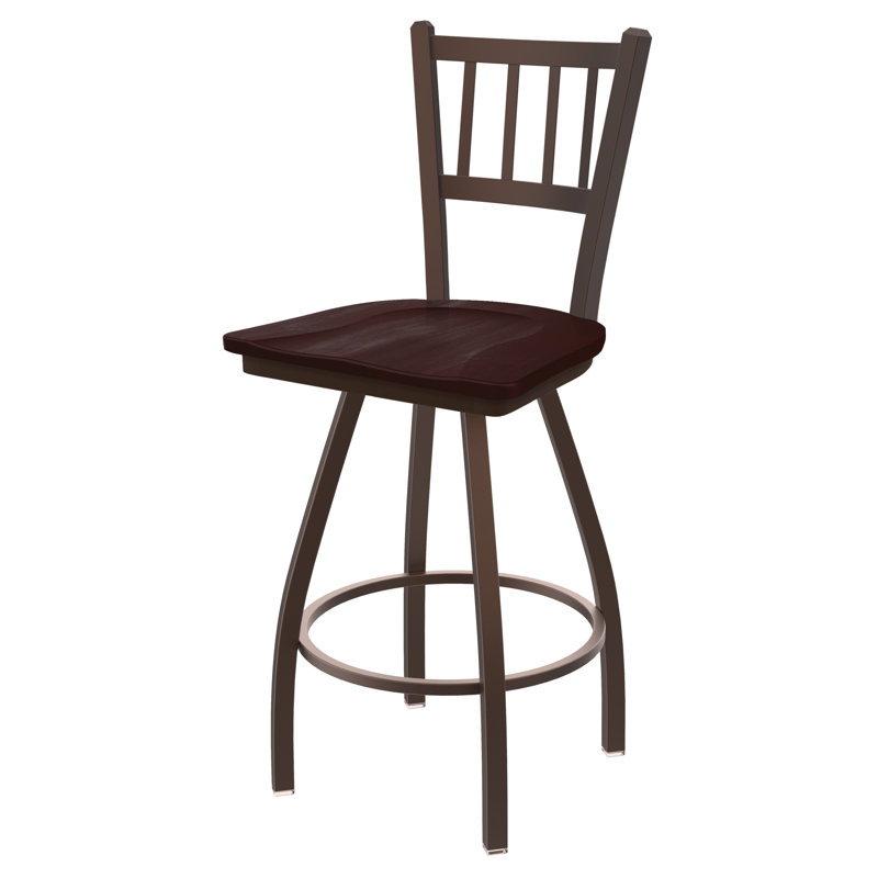 Nicolaie Swivel Counter Stool, Anodized Nickel, Dark Cherry Maple, Counter Stool (25” Seat Height)