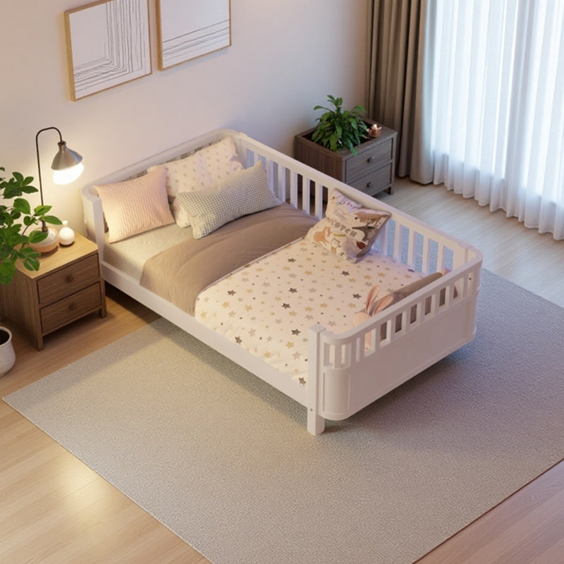 Lit plateforme Wood, Lit simple, Blanc