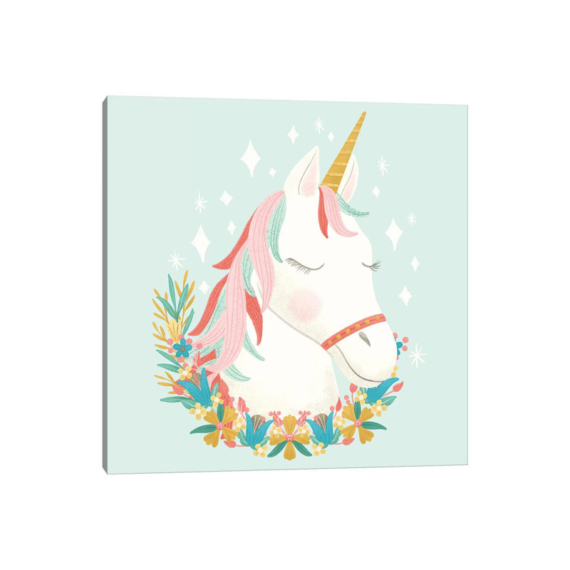 Unicorns And Flowers I by Noonday Design - Wrapped Canvas Gallery-Wrapped Canvas Giclée, 45.72 cm H x 45.72 cm W x 3.175 cm D