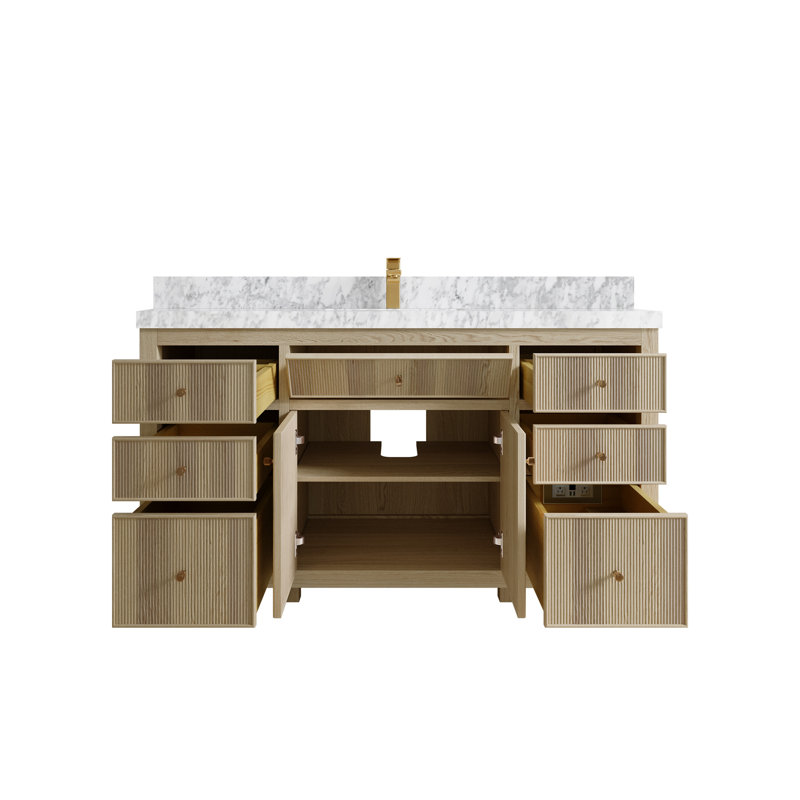 60'' Single Bathroom Vanity with Quartz Top, Carrara Marble