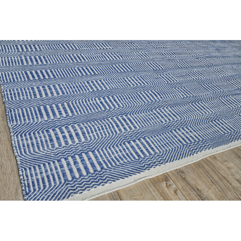 Rectangle Naples Geometric Handmade Flatweave Recycled P.E.T. Area Rug in Gray, Rectangle 12' x 15', Blue