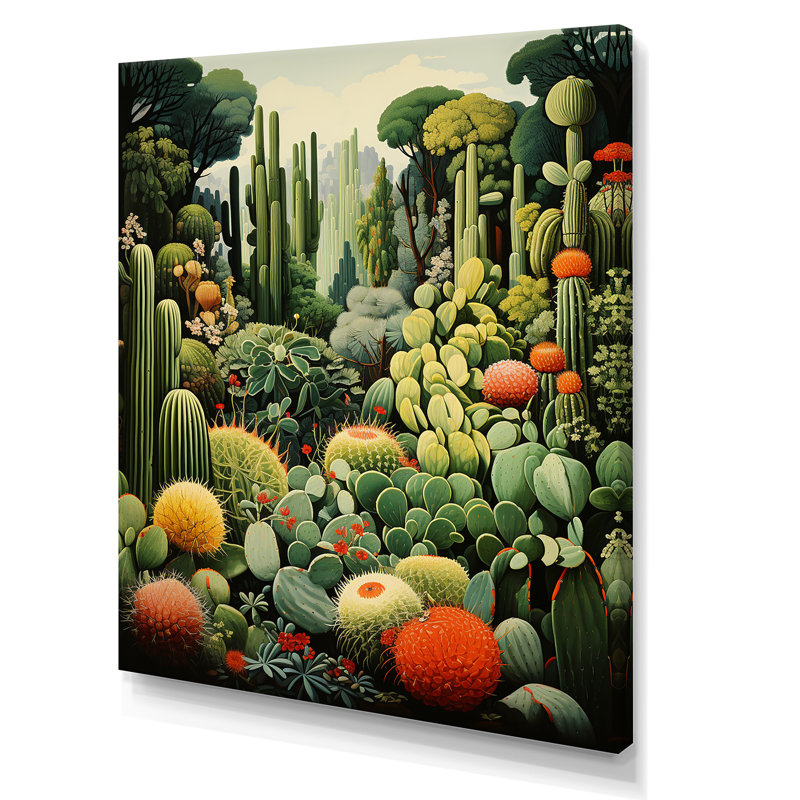 Cactus olive oasis sur toile, Toile tendue, H 32 po x l 16 po x P 1 po