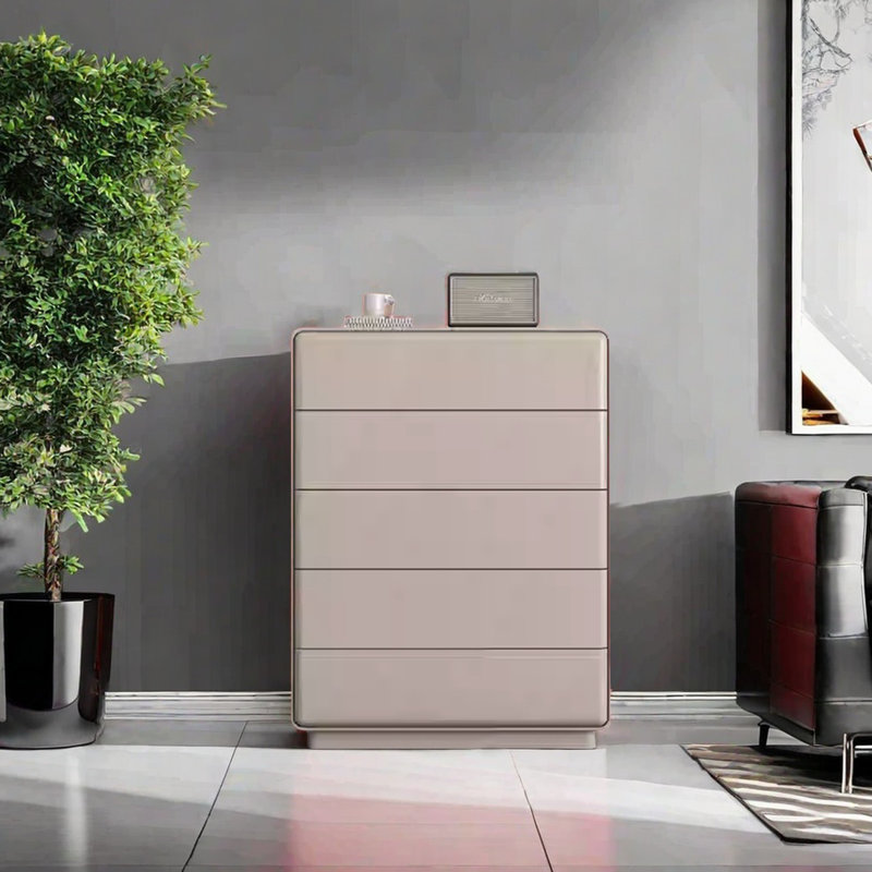 Commode de tiroir brillante sans poignée, Gris