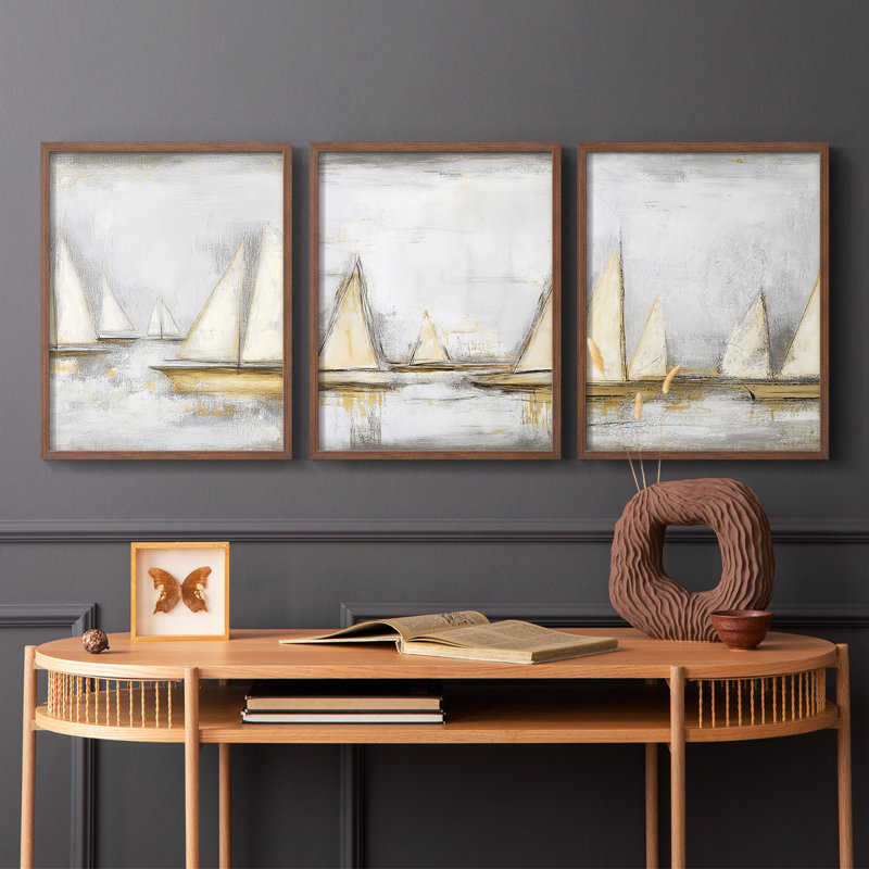 Mer et rivage, série III, ensemble de 3 estampes numériques, prêt à accrocher, Noyer, H 28 po x l 22 po