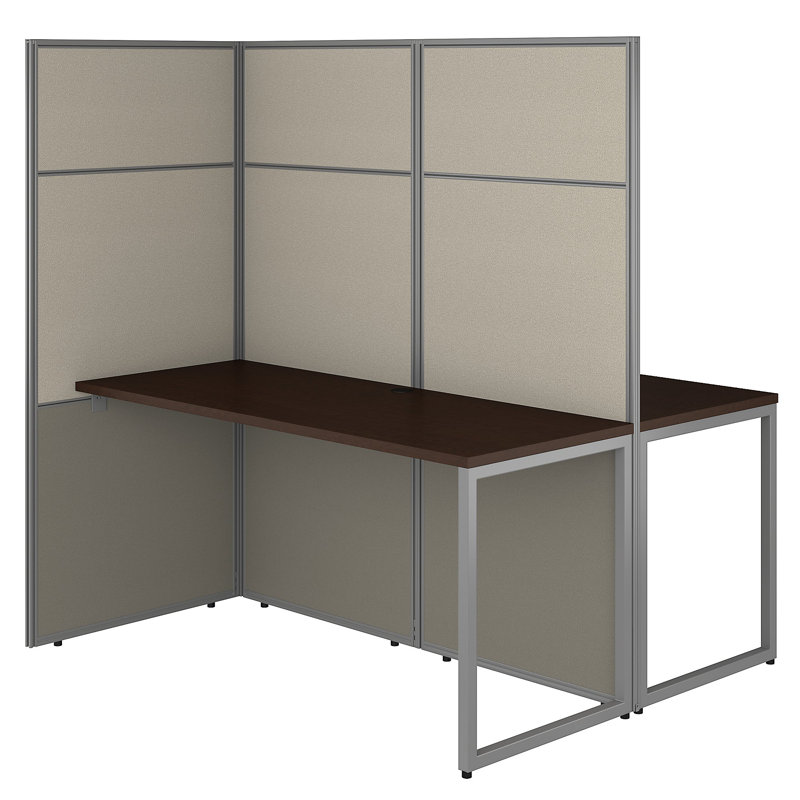 Easy Office Rectangle 2 Person Cubicle with Cable Management, Mocha Cherry