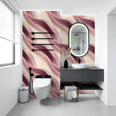 Papier peint adhésif peler et coller abstrait marbré rose, lavande, crème, vagues lisses, l 17,7 po x H 118 po, papier peint amovible auto-adhésif pour les armoires de chambre de bébé