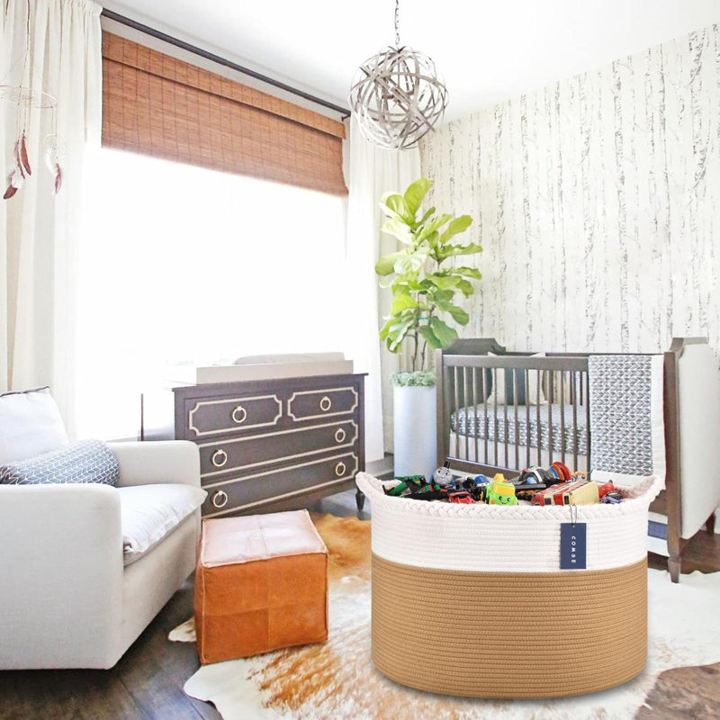Laundry Basket, White/Camel